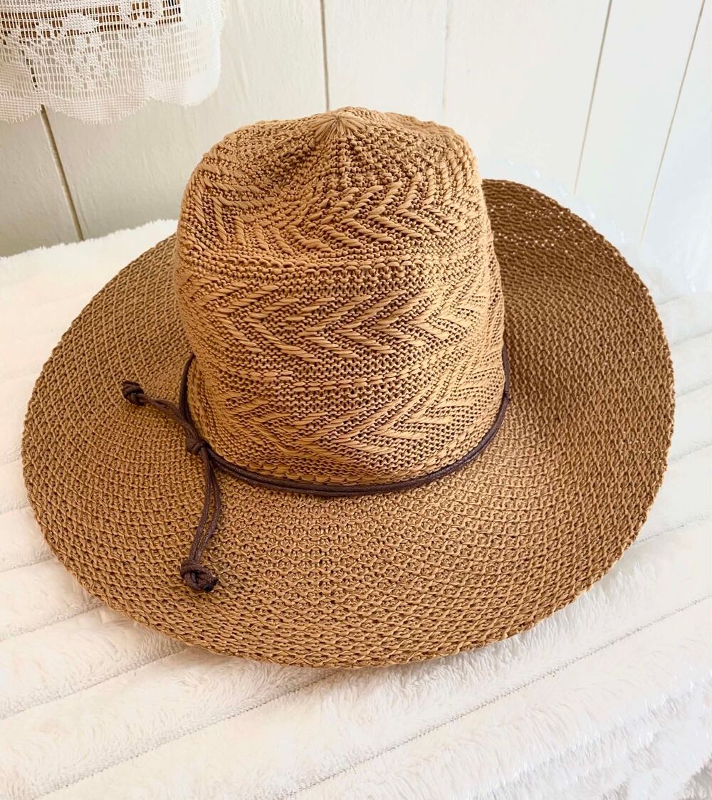Scalapront Tan Woven Straw Western Fedora Sun Hat One Size